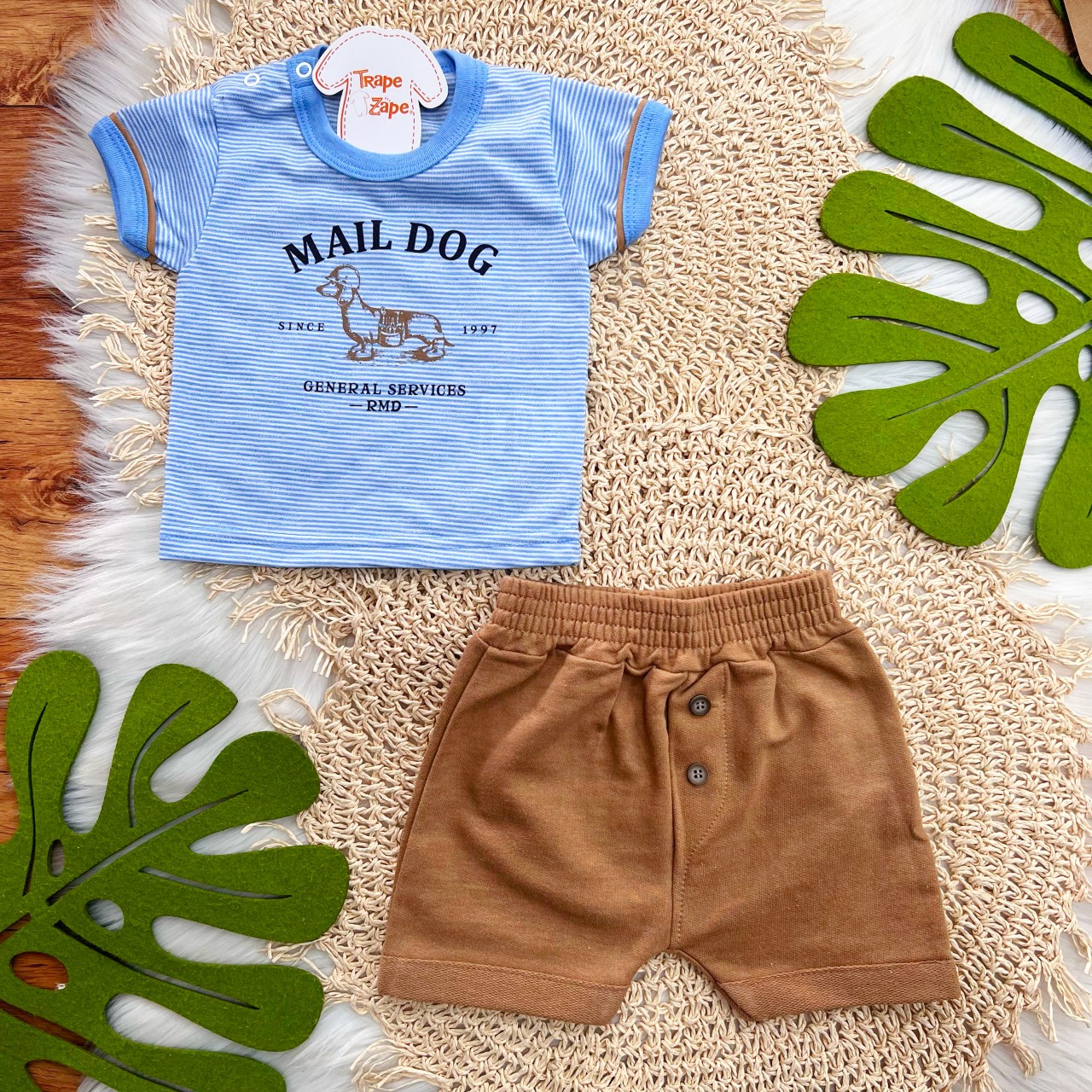 Conj. Camiseta Mail Dog e Bermuda - Azul Bebê